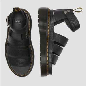 Dr. Martens Black Leather Platform Fisherman Sandals with Yellow Stitching